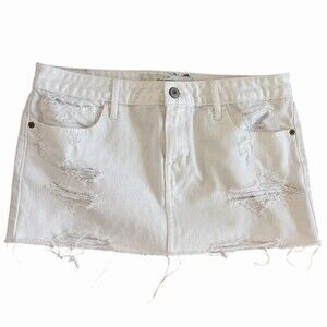 Abercrombie & Fitch Skirt Womens Size 6/28 waist White Distressed Denim Mini Raw